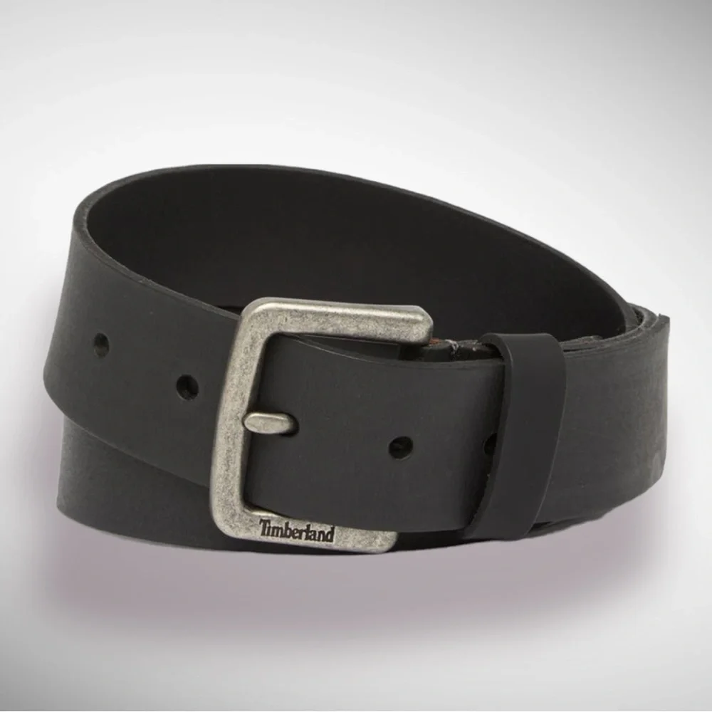 TIMBERLAND BLACK SQUARE BUCKLE LEATHER BELT - Picture 1 of 2
